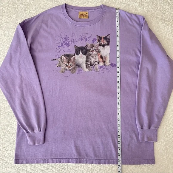 The Mountain Leather Tag Purple Cat Kitten Print Long Sleeve Shirt Y2K Vintage - Picture 7 of 8